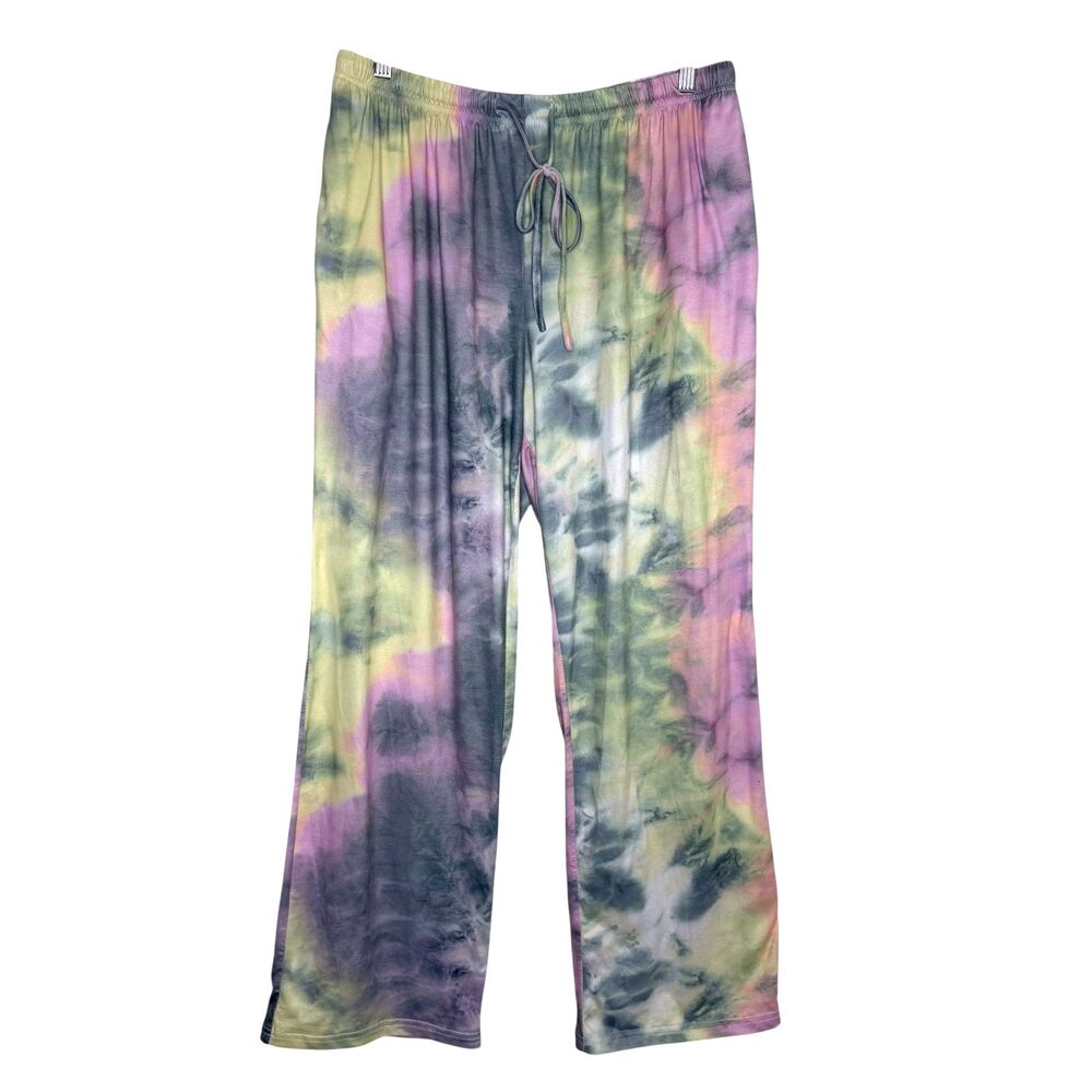 Ekouaer Lounge Pajama Pants Jersey Knit Tie Dye Pink Gray Green L
